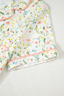 Contraste de impresión floral Pipping Pajamas Set de pijama
