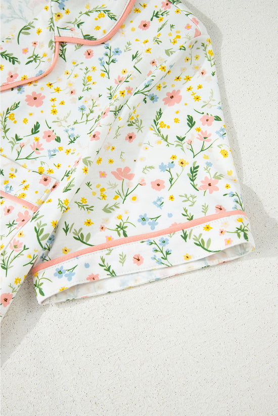 Floral Print Contrast Pipping Short Pajamas Set