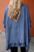 Dusk Blue Chambray Ruffle Hem Mede manga abierta Kimono suelta