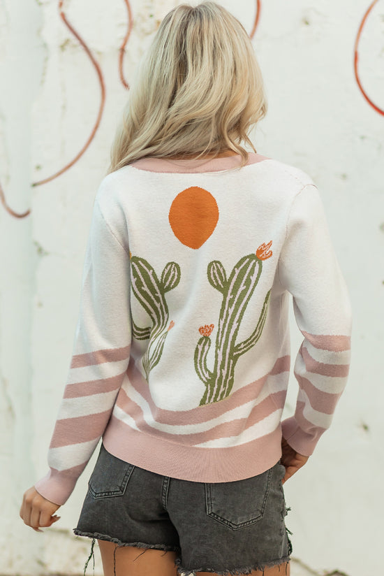Cardigan con maglione anteriore abbottonato di cactus al deserto di albicocche