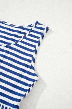 Sky Blue Stripe U Neck Maneveless Fit Fit Mini Vestido