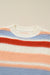 Pink Striped Colorblock Round Neck Drop Shoulder Sweater