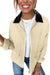 Parchment Contrast Leather Collar Textured Zip Up Jacket