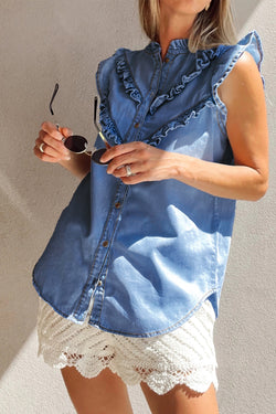 Scatto a bordo minerale blu cielo abbottonati fritti di denim