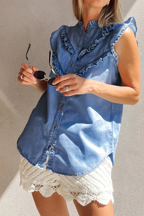 Scatto a bordo minerale blu cielo abbottonati fritti di denim