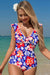 Tastro a volant blu floreale V Nervo Lace-Up Back Tummy Control Swimsuit One Piece