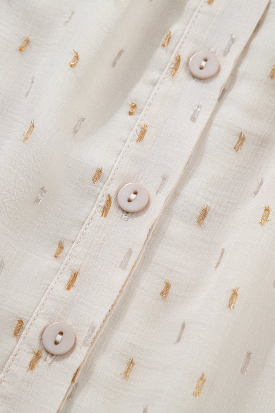 Beige Metallic Jacquard Short Sleeve Shirt