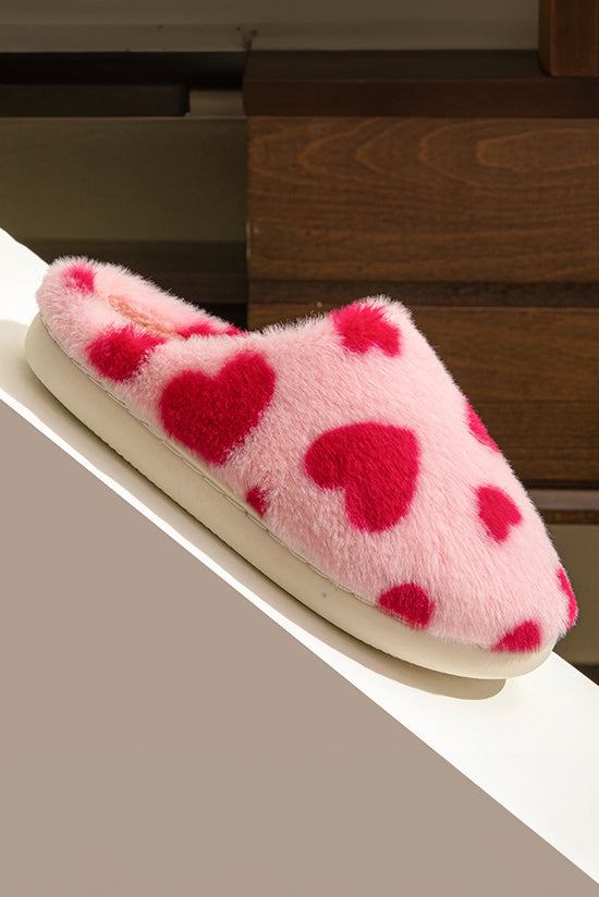 Zapatillas peludas de invierno con forma de corazón de San Valentín rojo ardiente