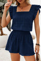 Top a collo quadra a testura sporca e pantaloncini in vita in alto shirred