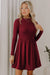 Black Frilled Neck Ribbed Knit Patchwork Long Sleeve Mini Dress