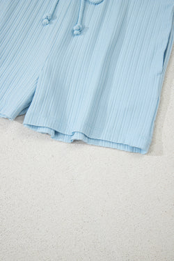 Beau Blue Custbed Botón V Cuella de tanques y pantalones cortos establecidos