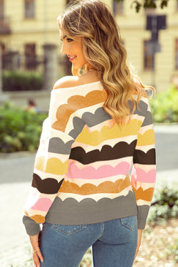 Maglione con spalla a strisce a strisce rosa a strisce a strisce a strisce