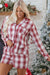 Red Retro Plaid Long Sleeve Shirt Drawstring Shorts 2pcs Lounge Set