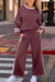 Ensemble pantalon et pull à manches bouffantes en patchwork à rayures universitaires rouge minéral avec cordon de serrage et pantalon à jambes larges
