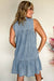Beau Blue Bowknot Neck sin mangas con volantes Vestido de chambray