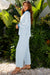 Ensemble haut pull à col à rayures bleu ciel et pantalon à cordon de serrage