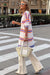 Beige Striped Long Sleeve Ribbed Trim Button Cardigan