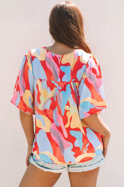 Multicolour Abstract Pattern Assicch Wide Clew Neck Blouse