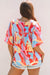 Multicolour Abstract Pattern Assicch Wide Clew Neck Blouse