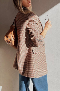 Blazer de collar de solapa de pecho de pecho marrón