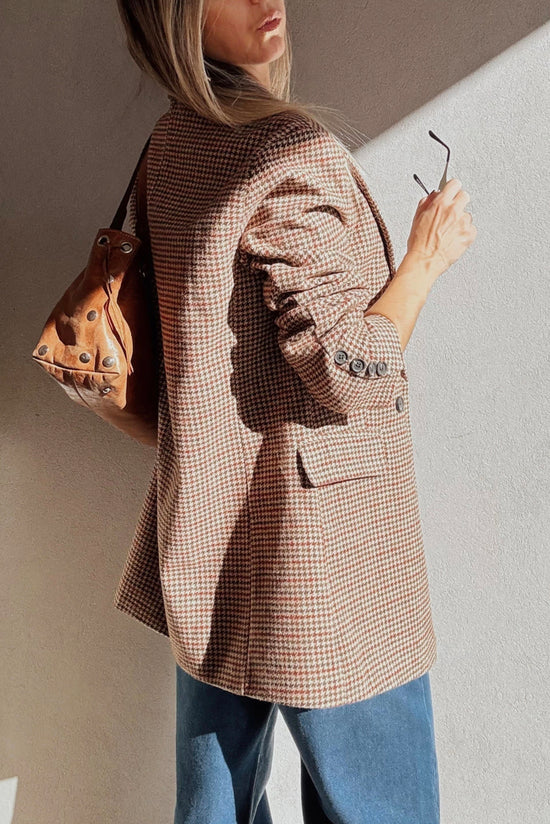 Blazer de collar de solapa de pecho de pecho marrón