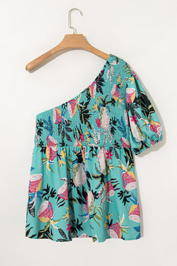 Comoda per babydoll a manica corta a singolo soffio floreale grigio