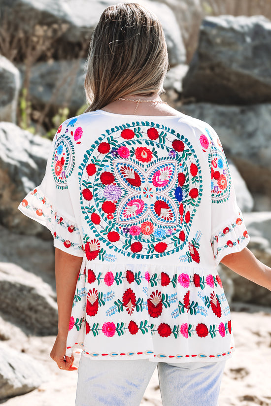 Bolpia di boschetto bianco con stampa rotonda con stampa floreale boho boho