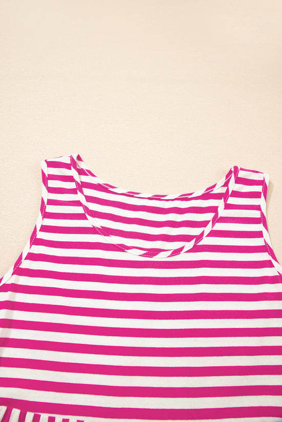 Sky Blue Stripe U Neck Maneveless Fit Fit Mini Vestido