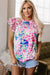 Pink Floral Mixed Print Ruffle Cap Sleeve Blouse