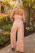 Pink Boho Floral Bandeau Top and High Waist Wide Leg Pants Set