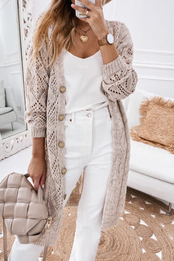 Gray Hollow-out Openwork Knit Cardigan