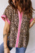 Leopard Print Contrasted Trim Animal Short Sleeve Shirt