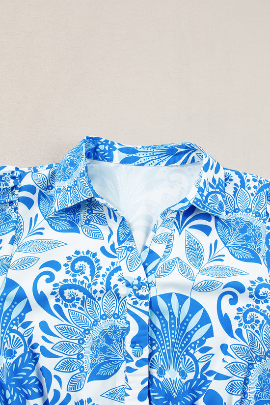 Céu de estampa floral azul -céu Retro