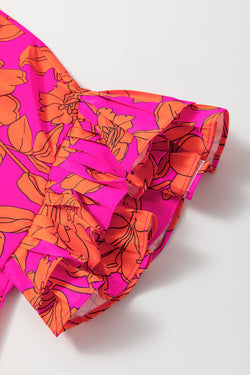 Robe florale à manches à volants volumineuses roses