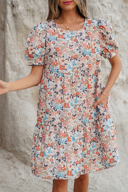Apricot bohemio estampado floral hojaldre corto mini vestido