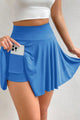 Blue A-line Draped High Waist Phone Pocket Lined Skort