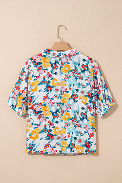 Blusa a manica corta a taglio a vmulla floreale rosa
