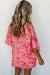 Blusa in stile Kimono rosa floreale a V.