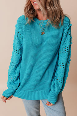 Maglione a bolla con occhiello arruffato turchese