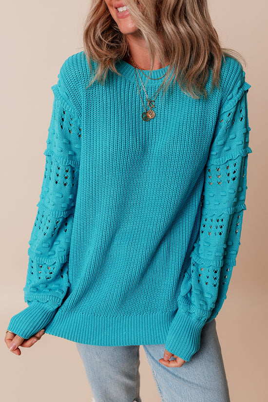 Maglione a bolla con occhiello arruffato turchese