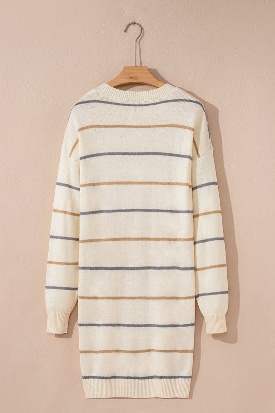 Multicolour Striped Print Drop Shoulder Shift Sweater Mini Dress