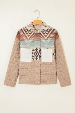 Light French Beige Aztec Quilted Patchwork Western Fashion Jacket