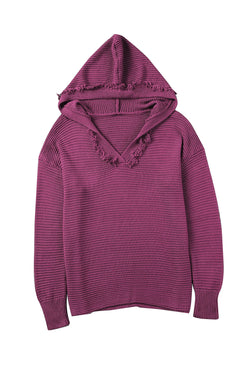 Maglione con cappuccio con pausa con caduta a costine a vello a V nero