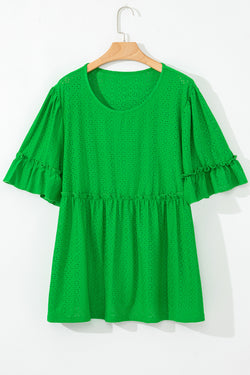 Blusa babydoll a manica corta a trama verde