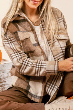 Light French Flannel Plaid Double Slap Pocket Chacket