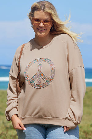 Signe de paix florale kaki pâle graphique graphique terry plus taille sweat-shirt