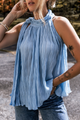 Myosotis texturizó la camiseta de tanque de flujo de cuello simulado plisado
