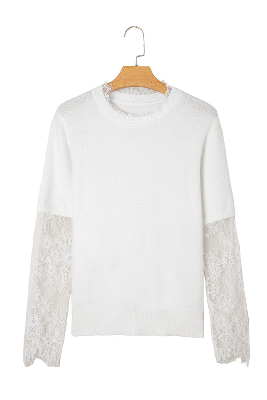 Significa per patchwork a manica in pizzo beige finto maglione fuzzy