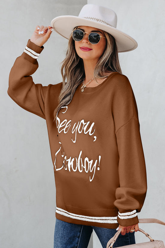 Caffè ci vediamo cowboy ricamato maglione grafico occidentale