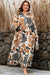 Robe longue droite imprimée abstraite de grande taille à col contrasté et col fendu de grande taille blanche